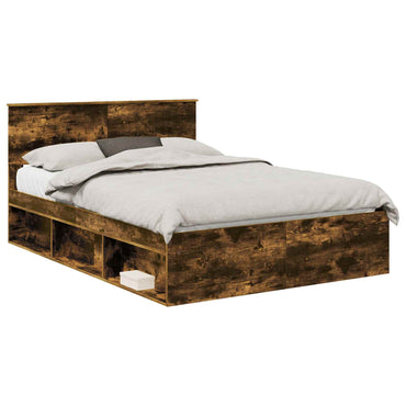 vidaXL Bettrahmen Geräucherte Eiche 135 x 190 cm Massives Kiefernholz