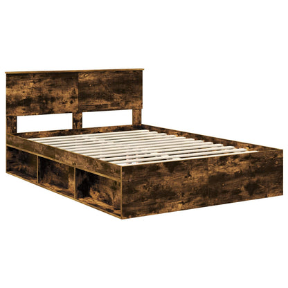 vidaXL Bettrahmen Geräucherte Eiche 135 x 190 cm Massives Kiefernholz