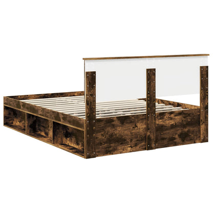 vidaXL Bettrahmen Geräucherte Eiche 135 x 190 cm Massives Kiefernholz