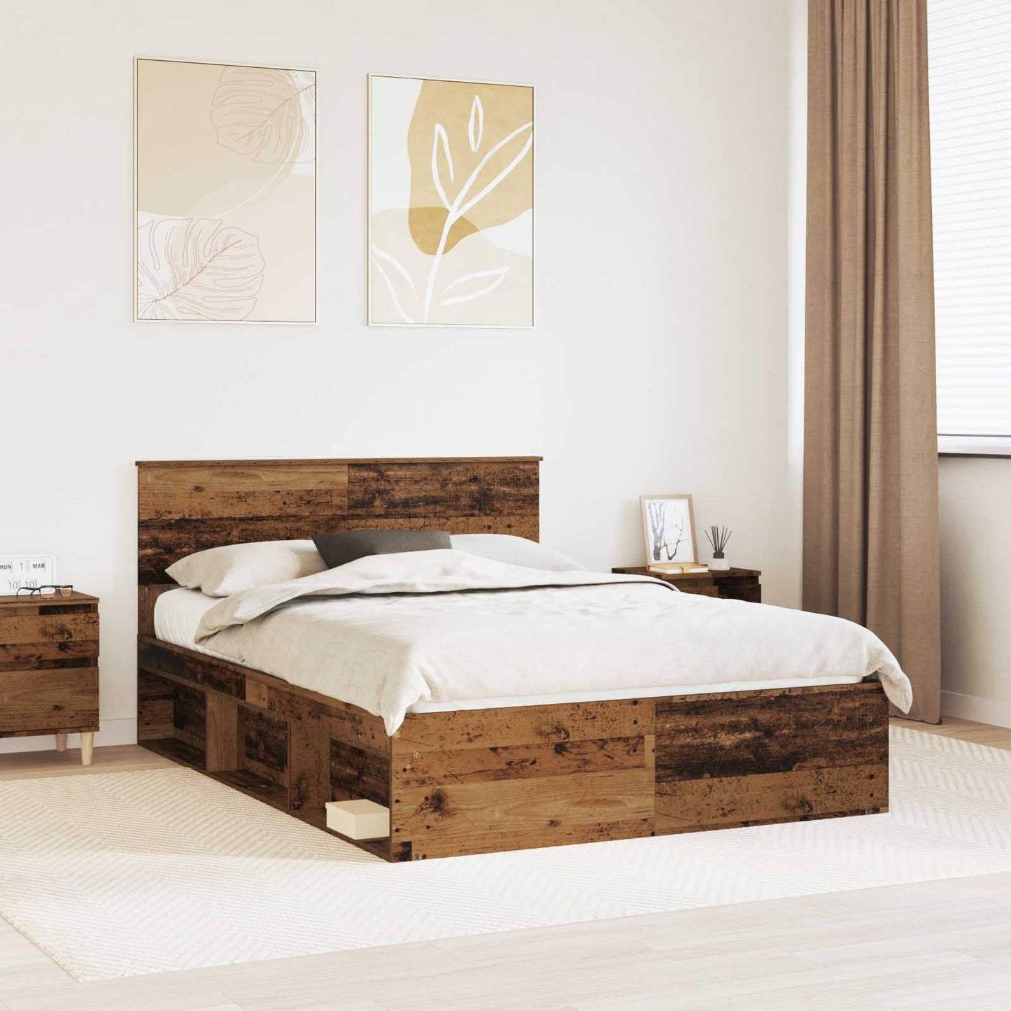 vidaXL Bettrahmen Altholz 135 x 190 cm Massives Kiefernholz