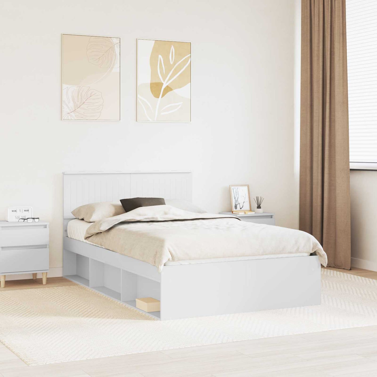 vidaXL Bettrahmen mit Kopfteil Weiß 120 x 200 cm Massives Kiefernholz