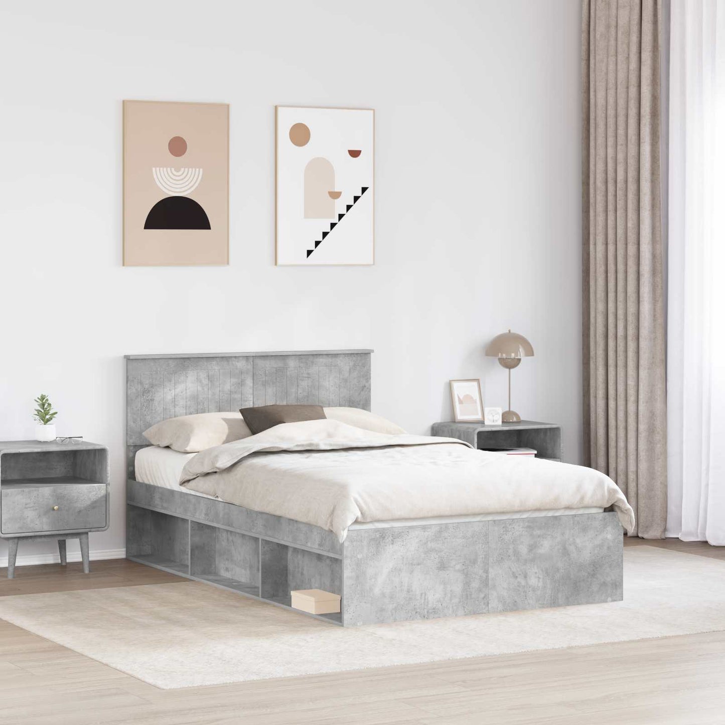 vidaXL Bettrahmen mit Kopfteil Beton 120 x 200 cm Massives Kiefernholz