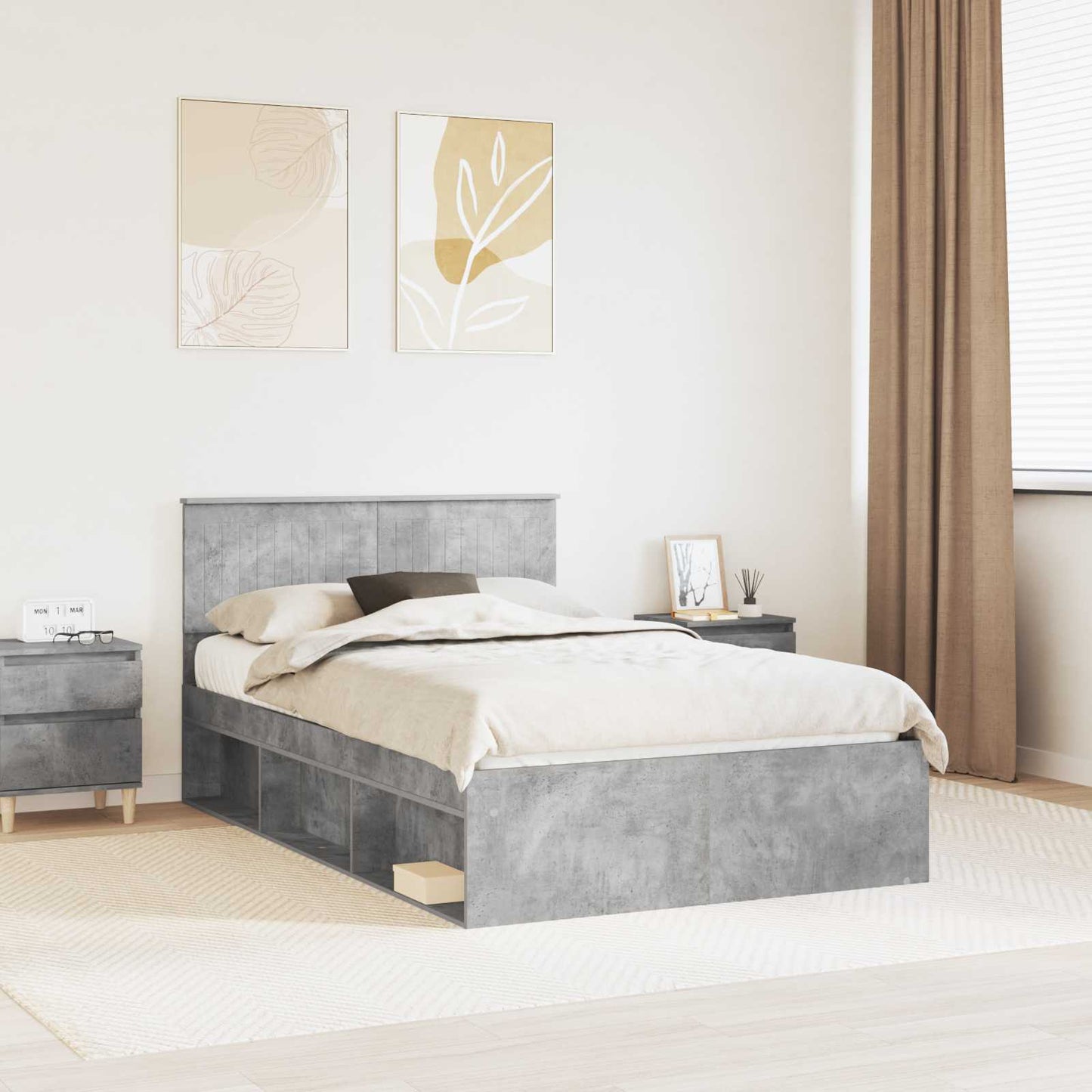 vidaXL Bettrahmen mit Kopfteil Beton 120 x 190 cm Massives Kiefernholz