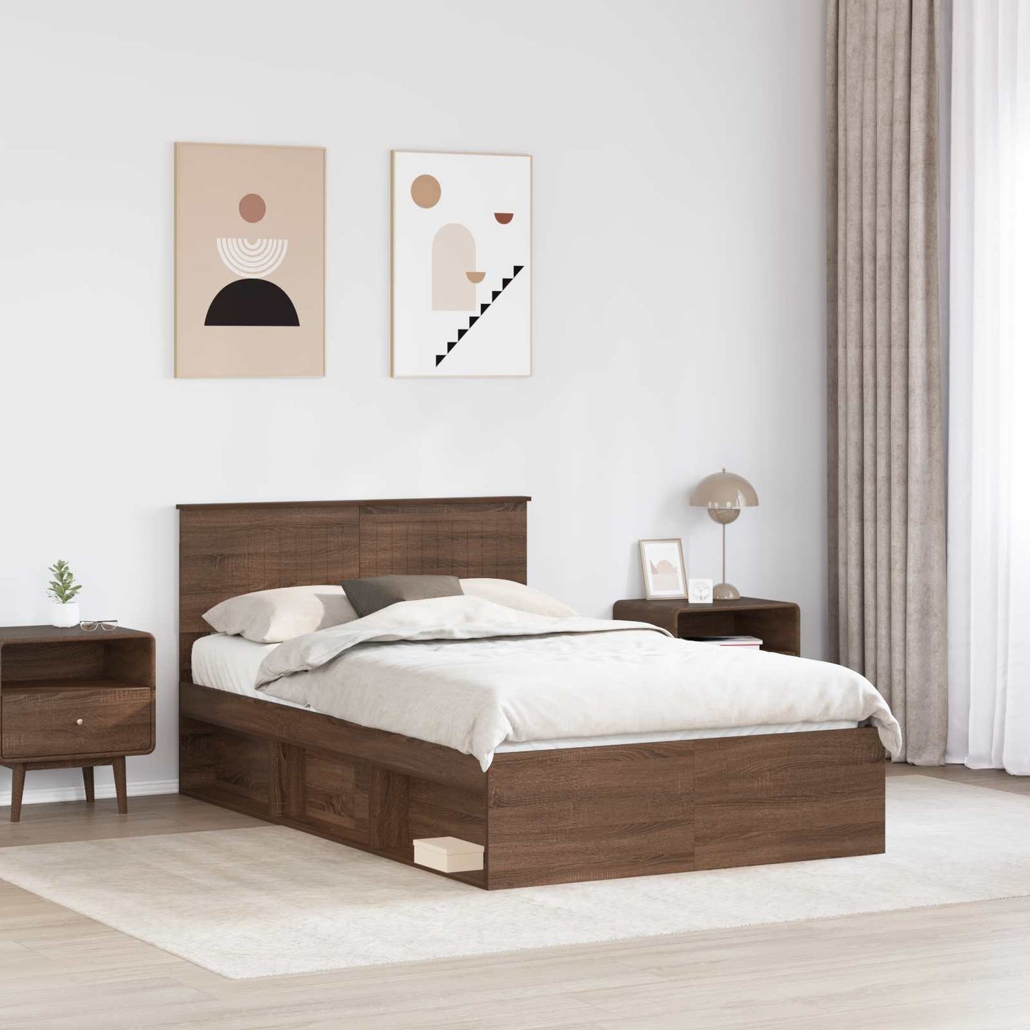 vidaXL Bettrahmen Braun Eichen-Optik 120 x 190 cm Massives Kiefernholz