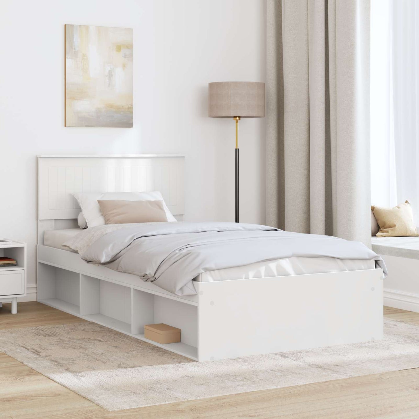 Bettrahmen mit Kopfteil Weiß 100 x 200 cm Massives Kiefernholz