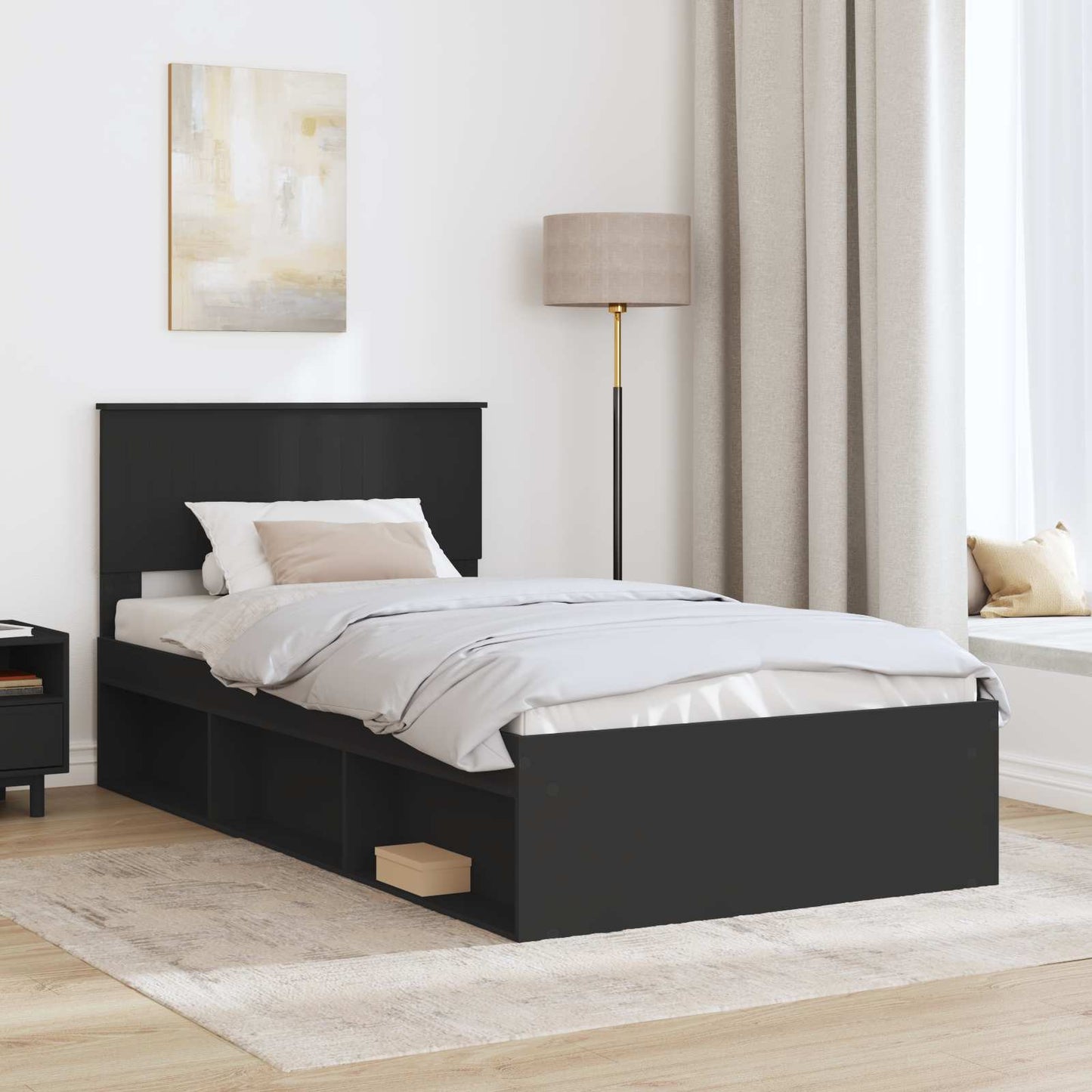 vidaXL Bettrahmen Schwarz 100 x 200 cm Massives Kiefernholz