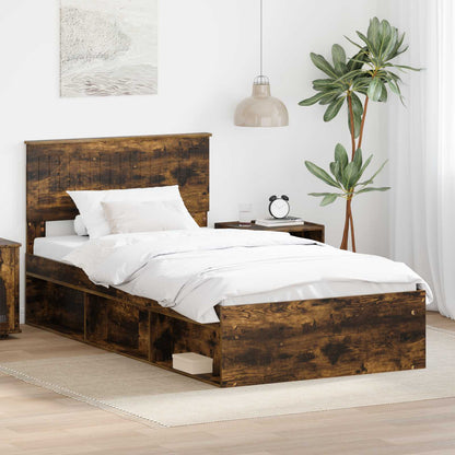 vidaXL Bettrahmen Geräucherte Eiche 100 x 200 cm Massives Kiefernholz