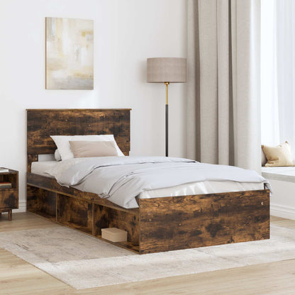 vidaXL Bettrahmen Geräucherte Eiche 100 x 200 cm Massives Kiefernholz