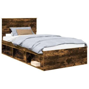 vidaXL Bettrahmen Geräucherte Eiche 100 x 200 cm Massives Kiefernholz