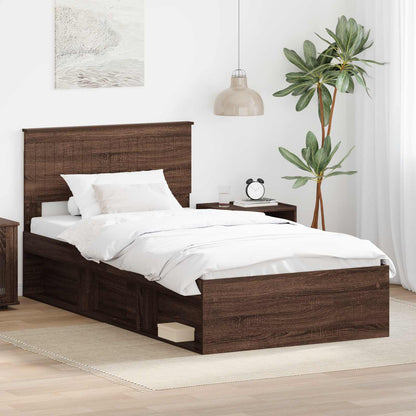 vidaXL Bettrahmen Braun Eichen-Optik 100 x 200 cm Massives Kiefernholz