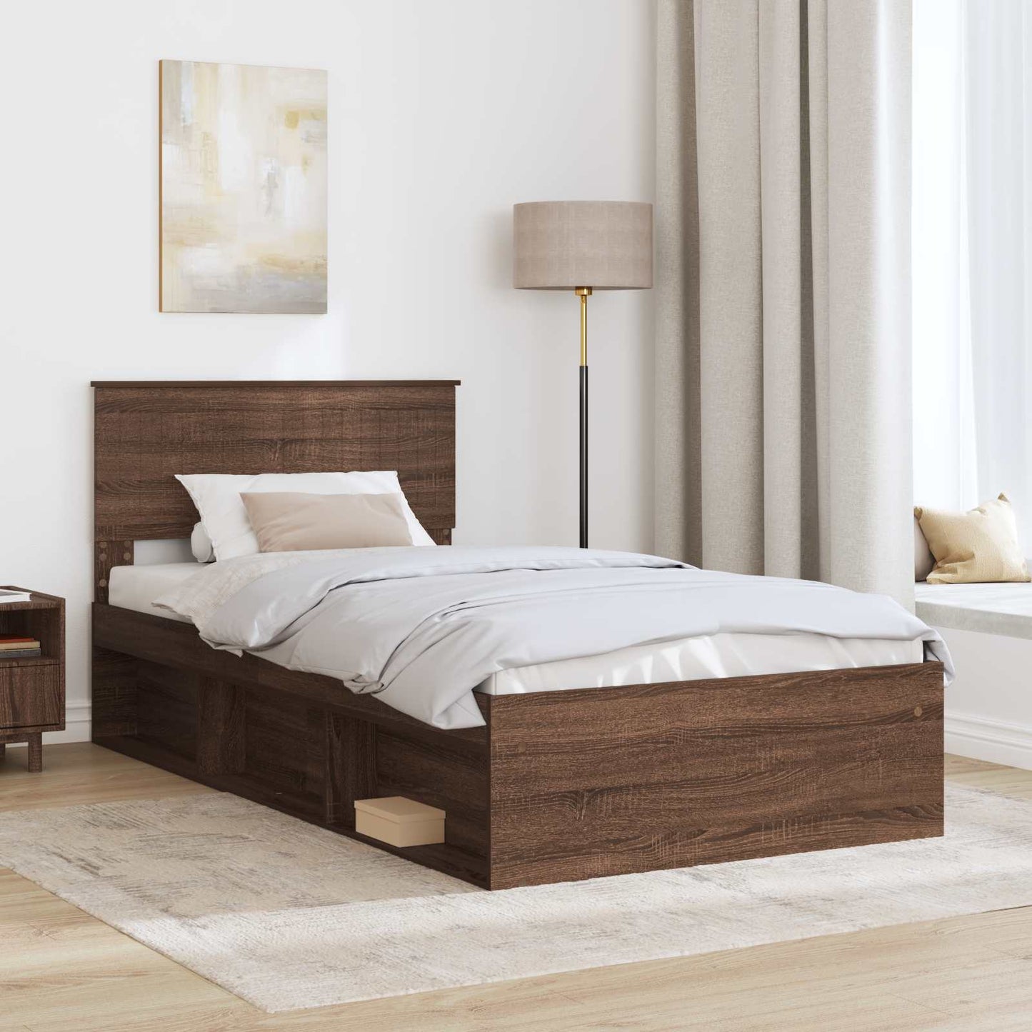 vidaXL Bettrahmen Braun Eichen-Optik 100 x 200 cm Massives Kiefernholz
