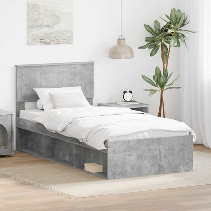 vidaXL Bettrahmen mit Kopfteil Beton 90 x 200 cm Massives Kiefernholz