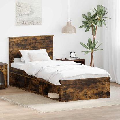 vidaXL Bettrahmen Geräucherte Eiche 90 x 200 cm Massives Kiefernholz