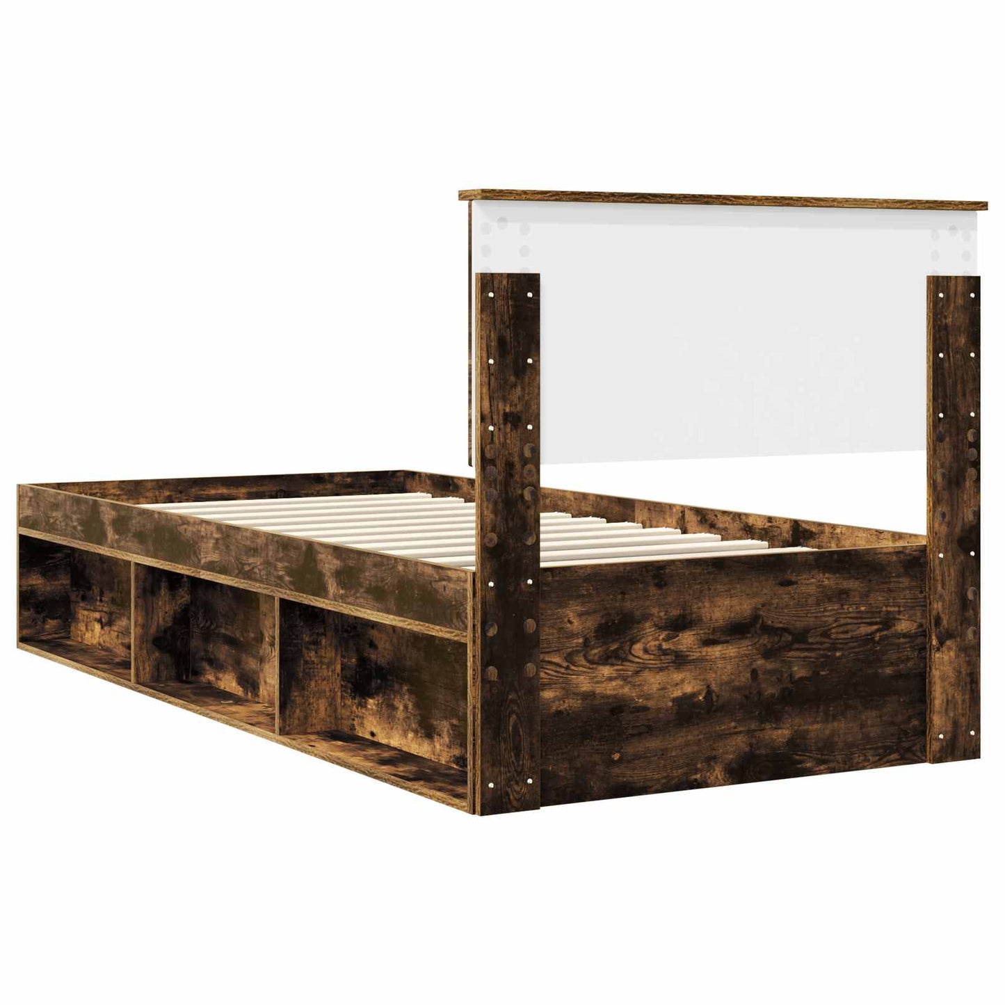 vidaXL Bettrahmen Geräucherte Eiche 90 x 200 cm Massives Kiefernholz