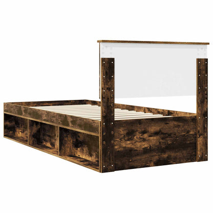 vidaXL Bettrahmen Geräucherte Eiche 90 x 200 cm Massives Kiefernholz