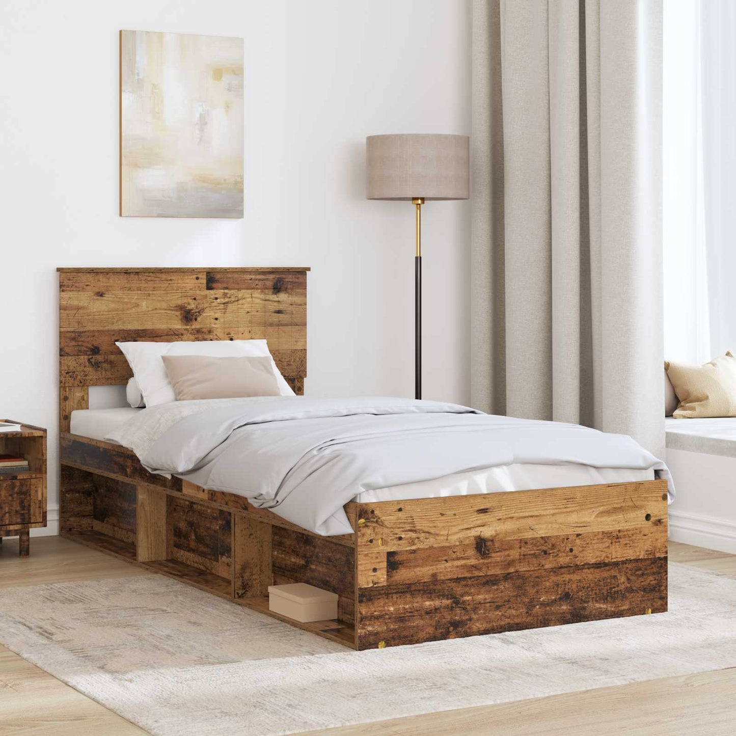 vidaXL Bettrahmen Altholz 90 x 200 cm Massives Kiefernholz