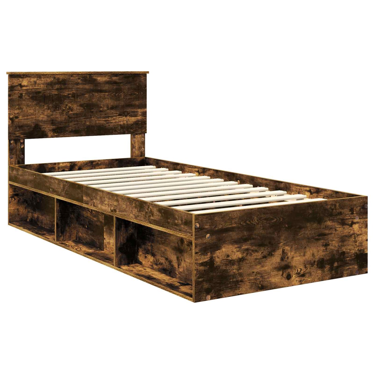 vidaXL Bettrahmen Geräucherte Eiche 90 x 190 cm Massives Kiefernholz