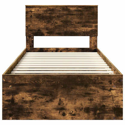 vidaXL Bettrahmen Geräucherte Eiche 90 x 190 cm Massives Kiefernholz