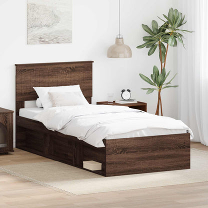 vidaXL Bettrahmen Braun Eichen-Optik 90 x 190 cm Massives Kiefernholz