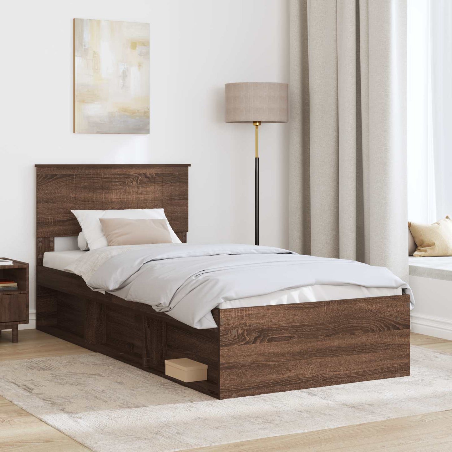 vidaXL Bettrahmen Braun Eichen-Optik 90 x 190 cm Massives Kiefernholz