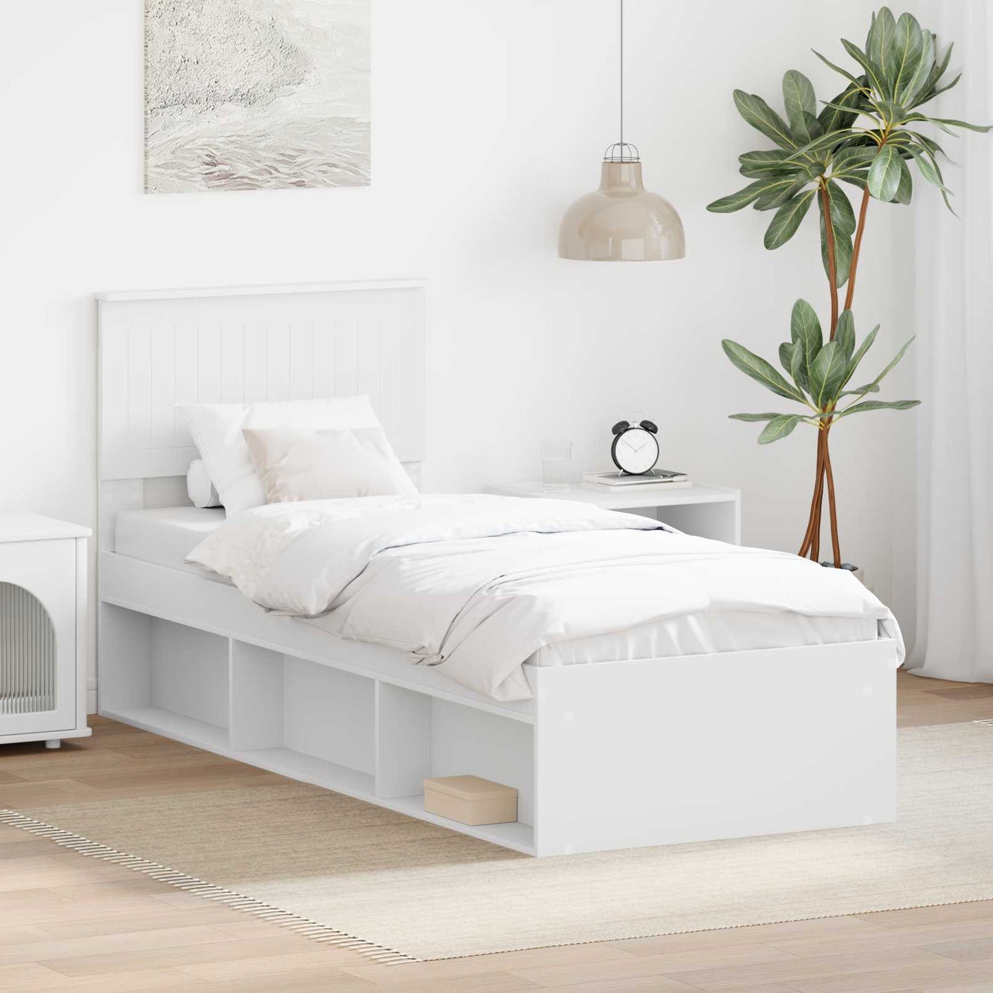 vidaXL Bettrahmen mit Kopfteil Weiß 75 x 190 cm Massives Kiefernholz