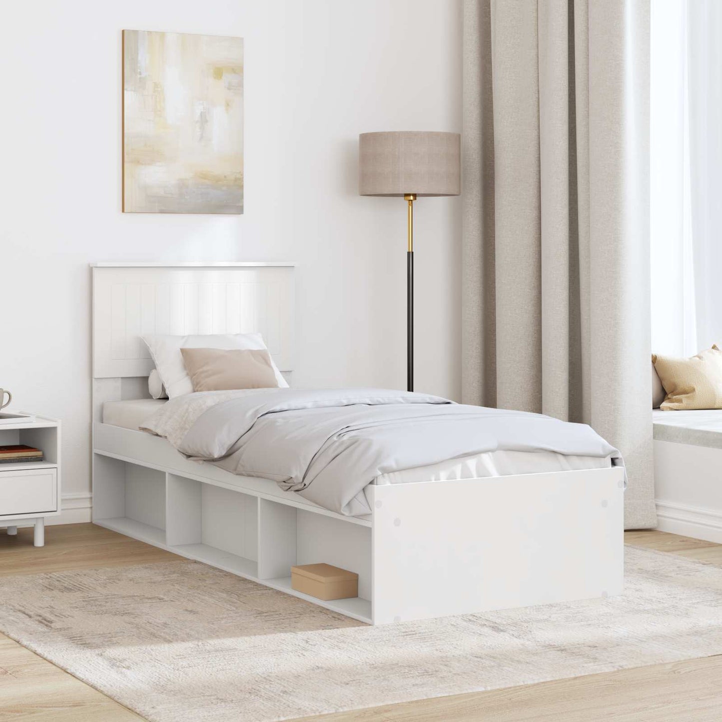 vidaXL Bettrahmen mit Kopfteil Weiß 75 x 190 cm Massives Kiefernholz