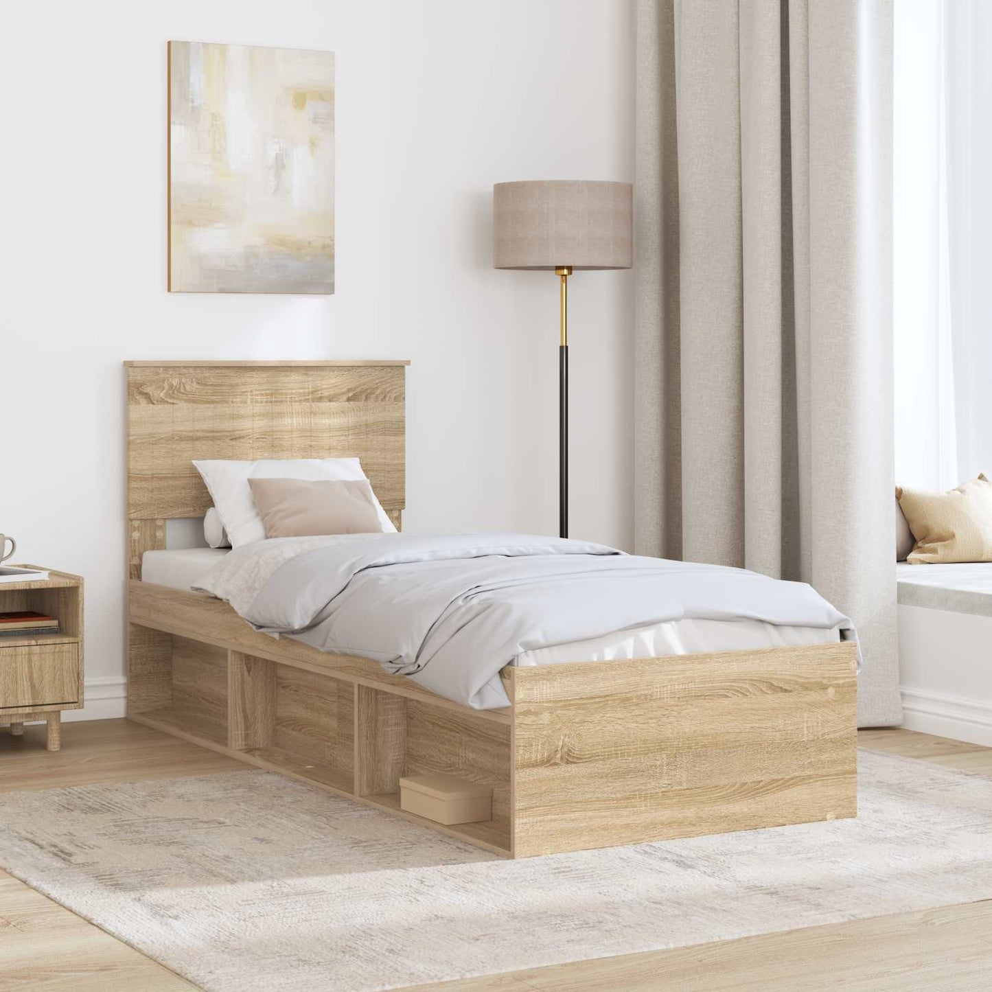 vidaXL Bettrahmen Sonoma-Eiche 75 x 190 cm Massives Kiefernholz