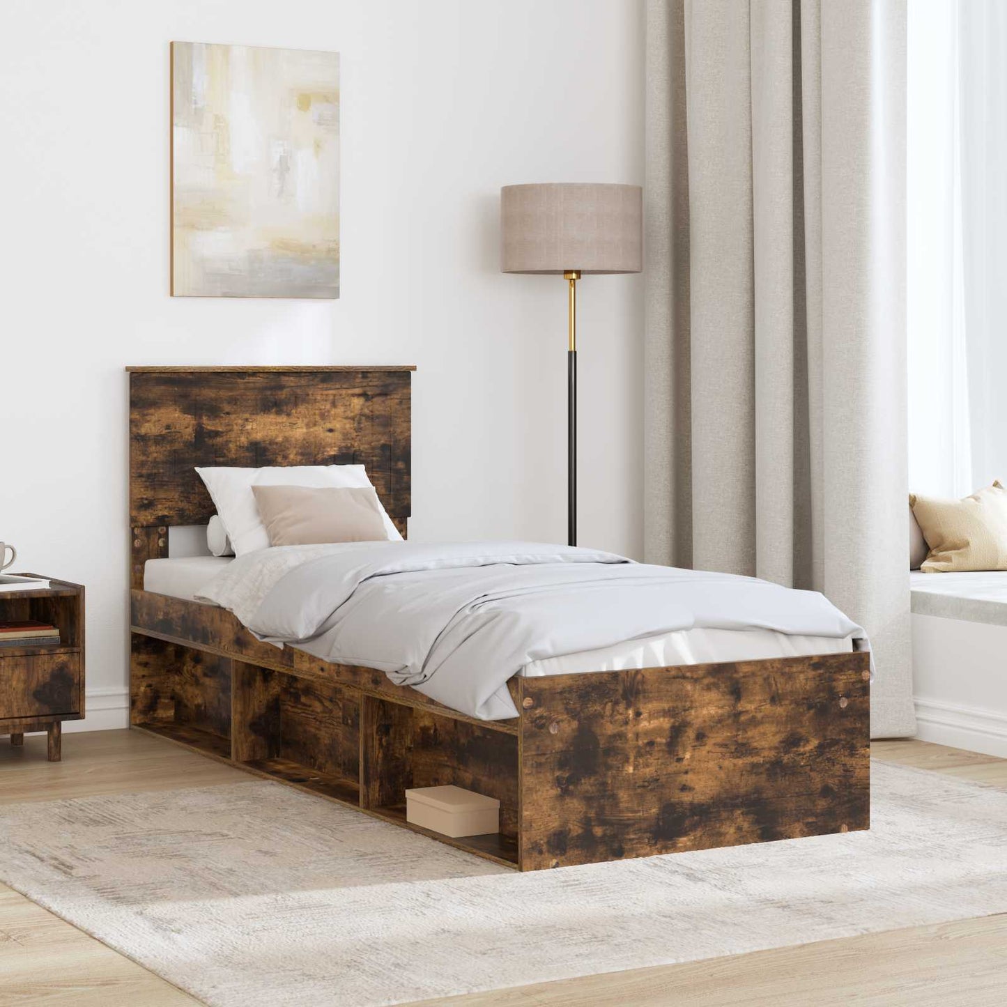 vidaXL Bettrahmen Geräucherte Eiche 75 x 190 cm Massives Kiefernholz