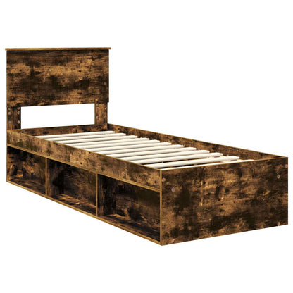 vidaXL Bettrahmen Geräucherte Eiche 75 x 190 cm Massives Kiefernholz