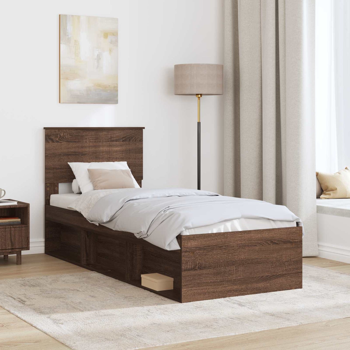 vidaXL Bettrahmen Braun Eichen-Optik 75 x 190 cm Massives Kiefernholz