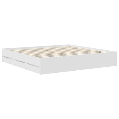vidaXL Bettrahmen mit Schubladen Weiß 200 x 200 cm Ingenieurs Holz