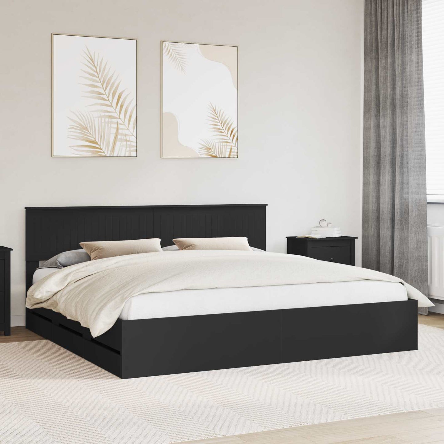 vidaXL Bettrahmen mit Schubladen Schwarz 200 x 200 cm Ingenieurs Holz