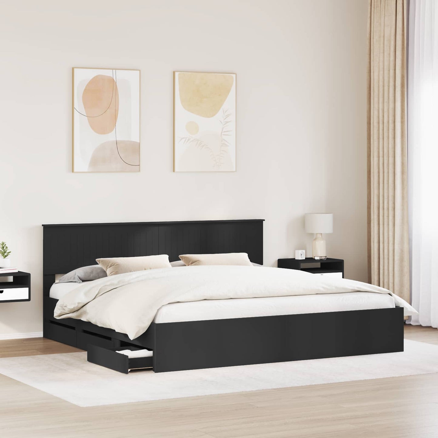 vidaXL Bettrahmen mit Schubladen Schwarz 200 x 200 cm Ingenieurs Holz