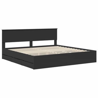 vidaXL Bettrahmen mit Schubladen Schwarz 200 x 200 cm Ingenieurs Holz
