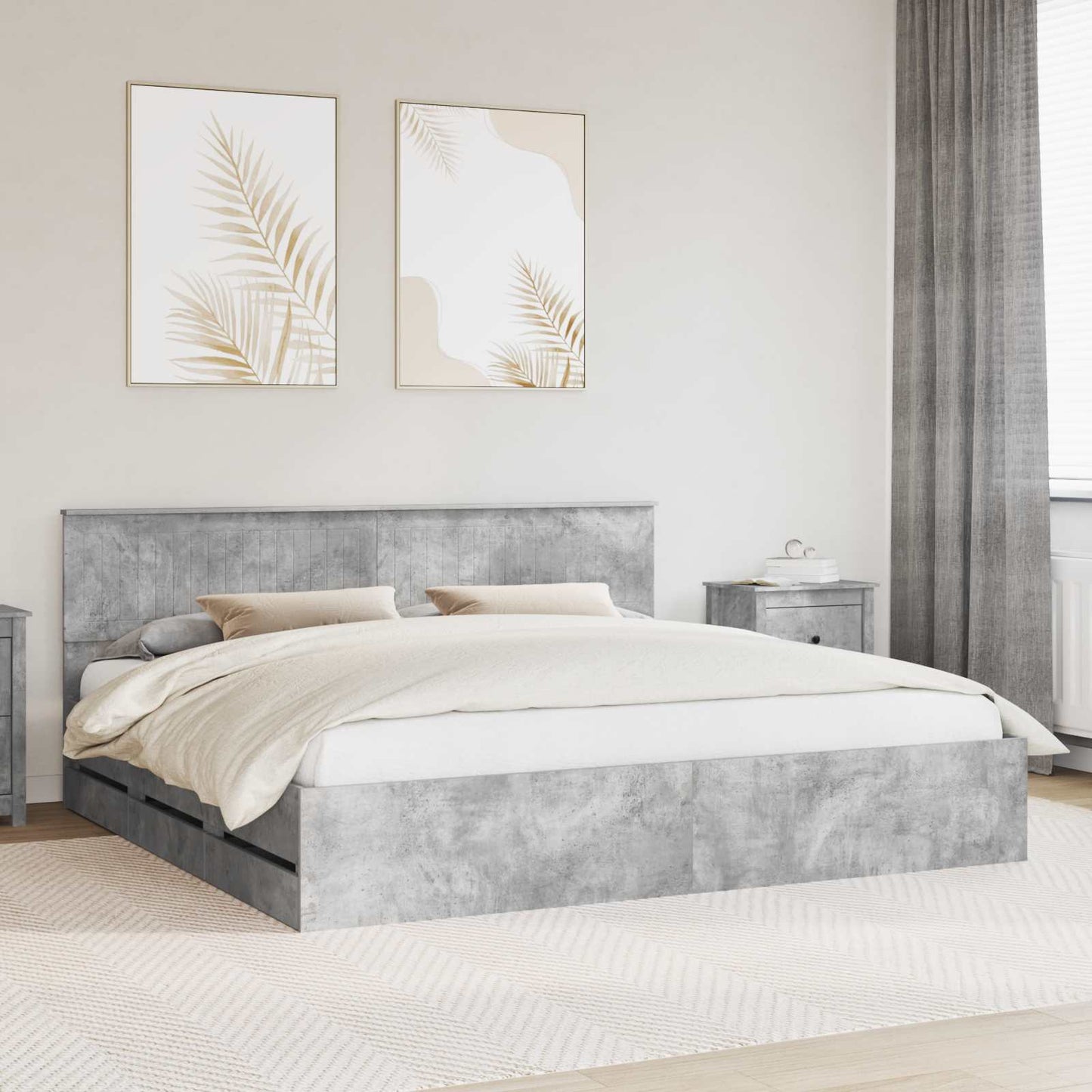 vidaXL Bettrahmen mit Kopfteil Beton Grau 200 x 200 cm Ingenieurs Holz