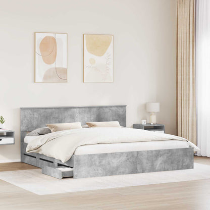 vidaXL Bettrahmen mit Kopfteil Beton Grau 200 x 200 cm Ingenieurs Holz