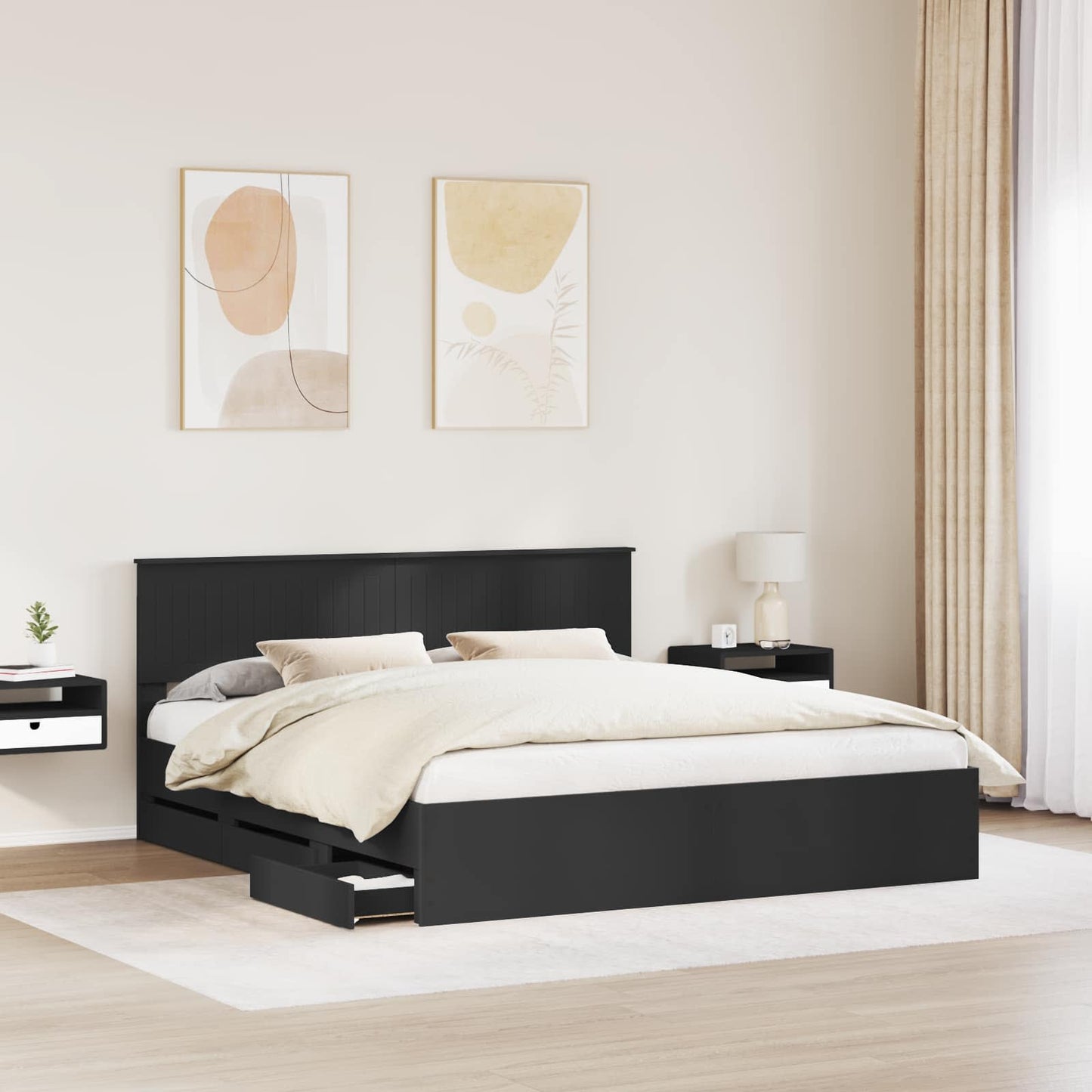 vidaXL Bettrahmen mit Schubladen Schwarz 180 x 200 cm Ingenieurs Holz