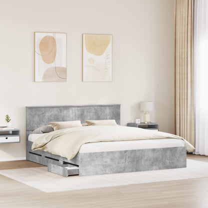 vidaXL Bettrahmen mit Kopfteil Beton Grau 180 x 200 cm Ingenieurs Holz