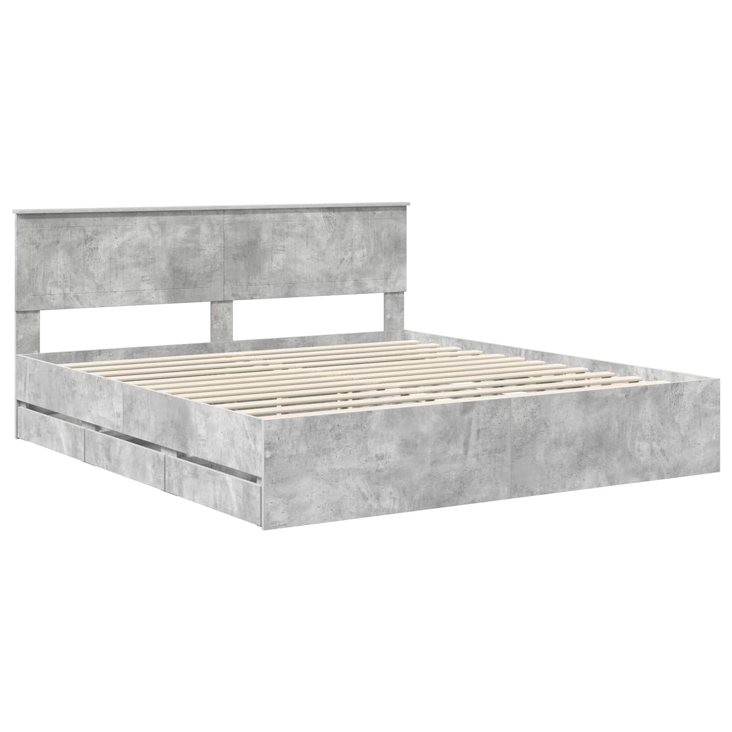 vidaXL Bettrahmen mit Kopfteil Beton Grau 180 x 200 cm Ingenieurs Holz