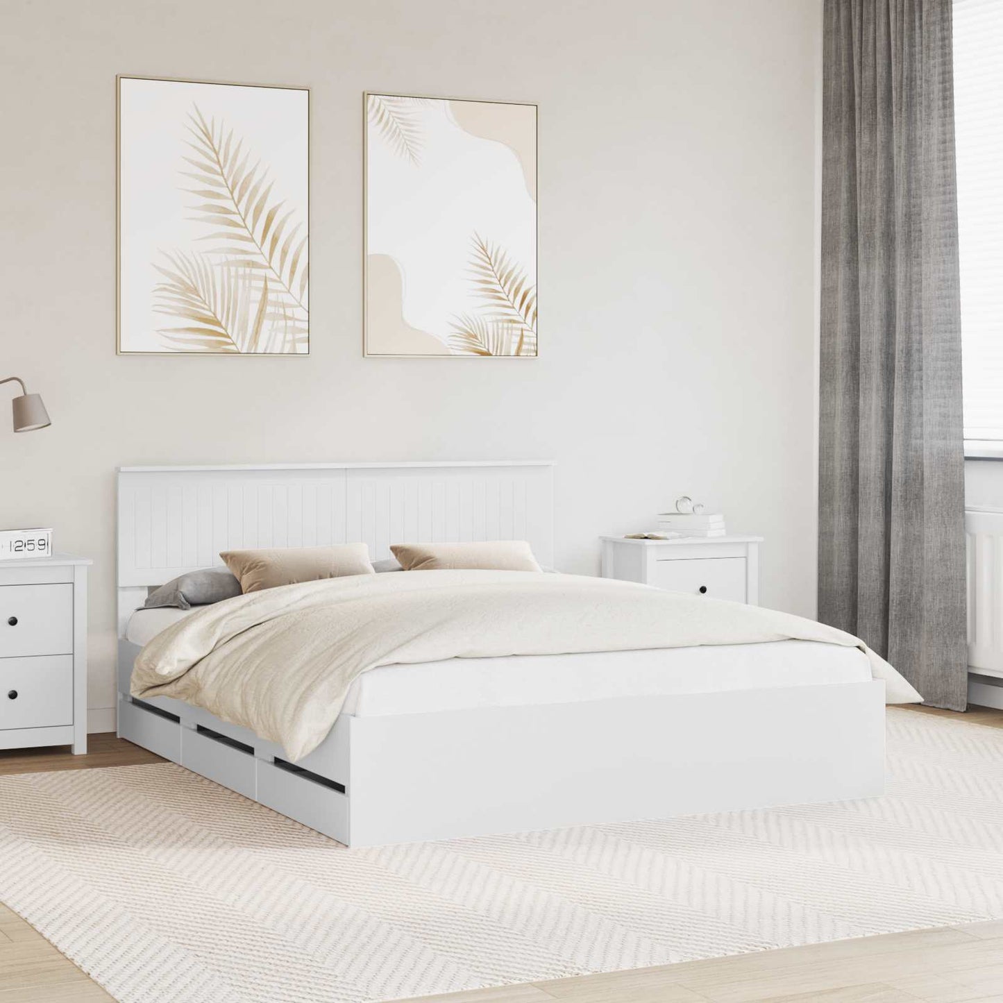 Bettrahmen mit Schubladen Weiß 160 x 200 cm Ingenieurs Holz