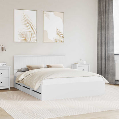 Bettrahmen mit Schubladen Weiß 160 x 200 cm Ingenieurs Holz