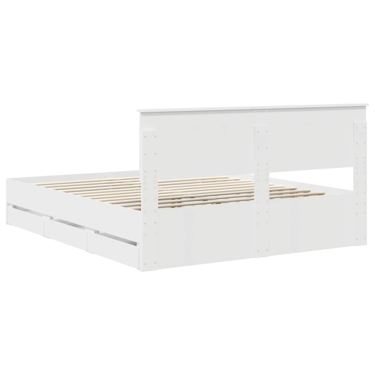 Bettrahmen mit Schubladen Weiß 160 x 200 cm Ingenieurs Holz