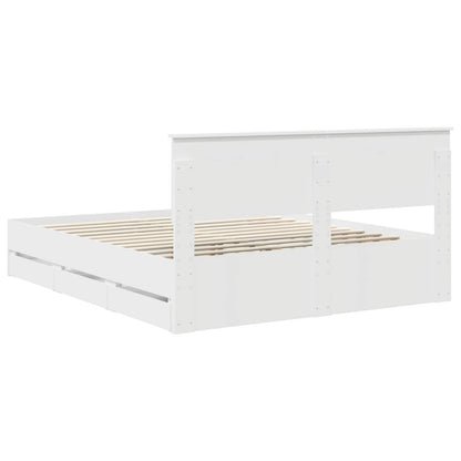 Bettrahmen mit Schubladen Weiß 160 x 200 cm Ingenieurs Holz