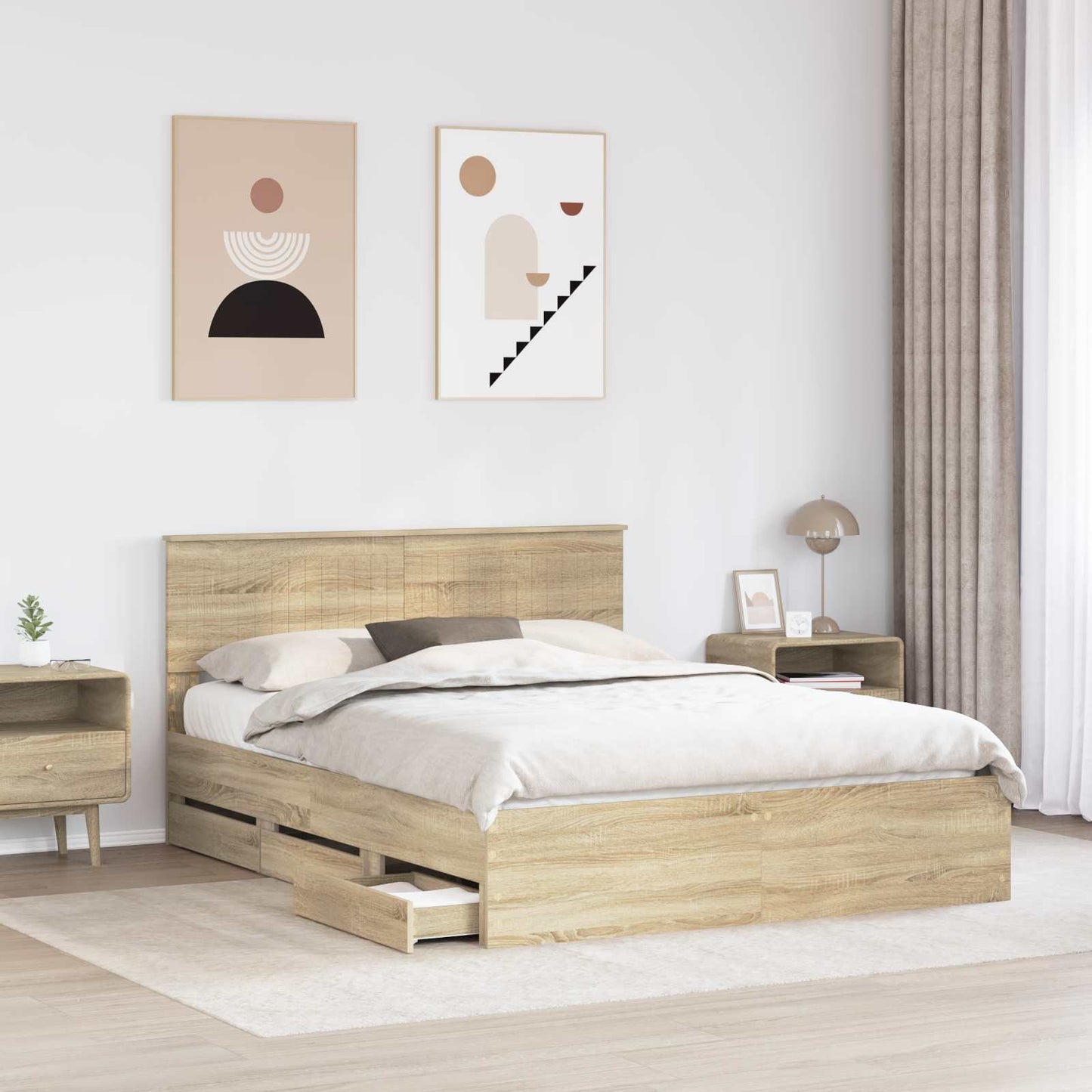 vidaXL Bettrahmen Sonoma-Eiche 150 x 200 cm Ingenieurs Holz