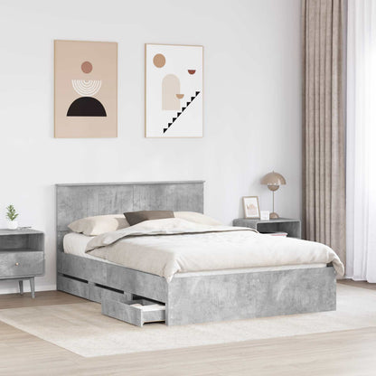 vidaXL Bettrahmen mit Kopfteil Beton Grau 140 x 190 cm Ingenieurs Holz