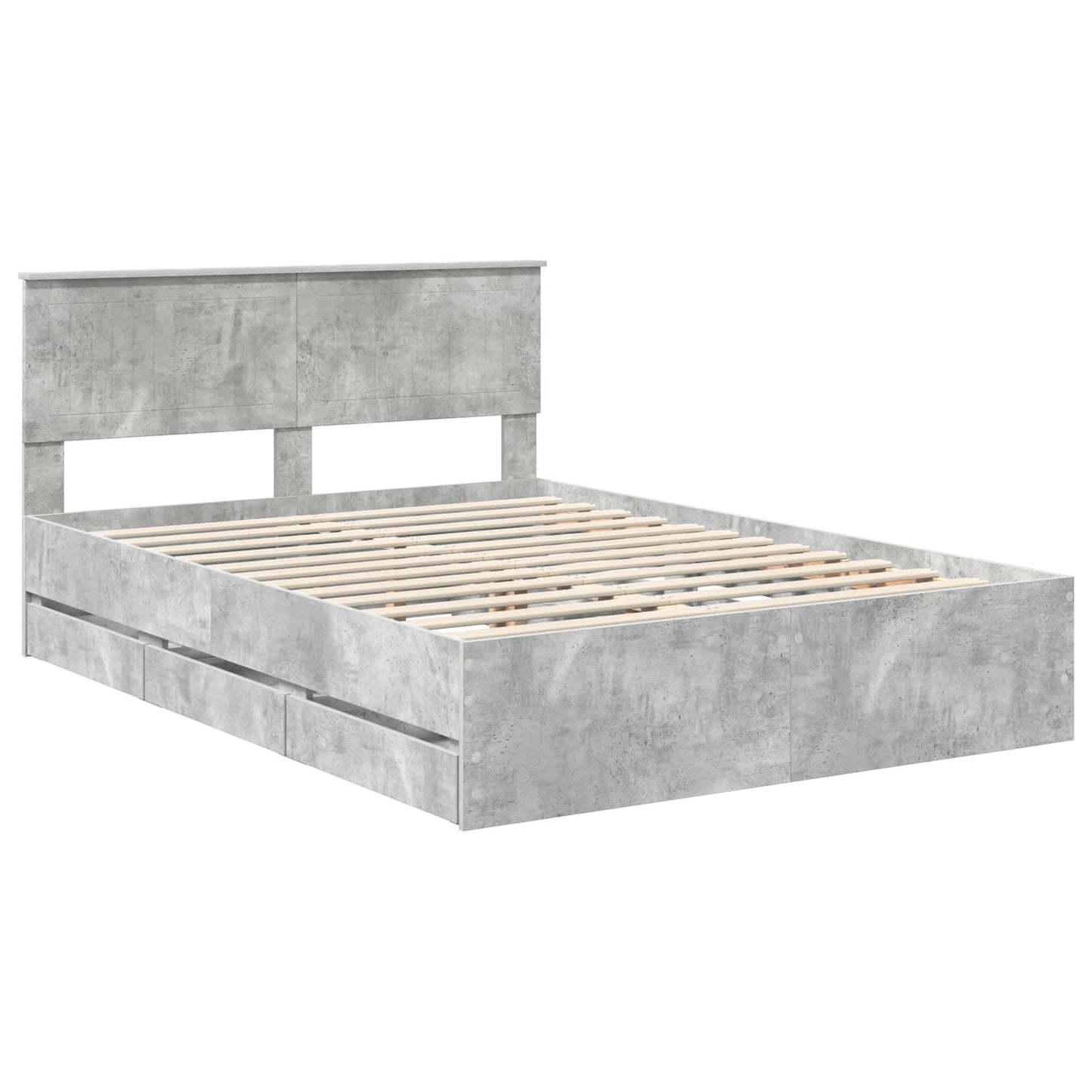 vidaXL Bettrahmen mit Kopfteil Beton Grau 140 x 190 cm Ingenieurs Holz