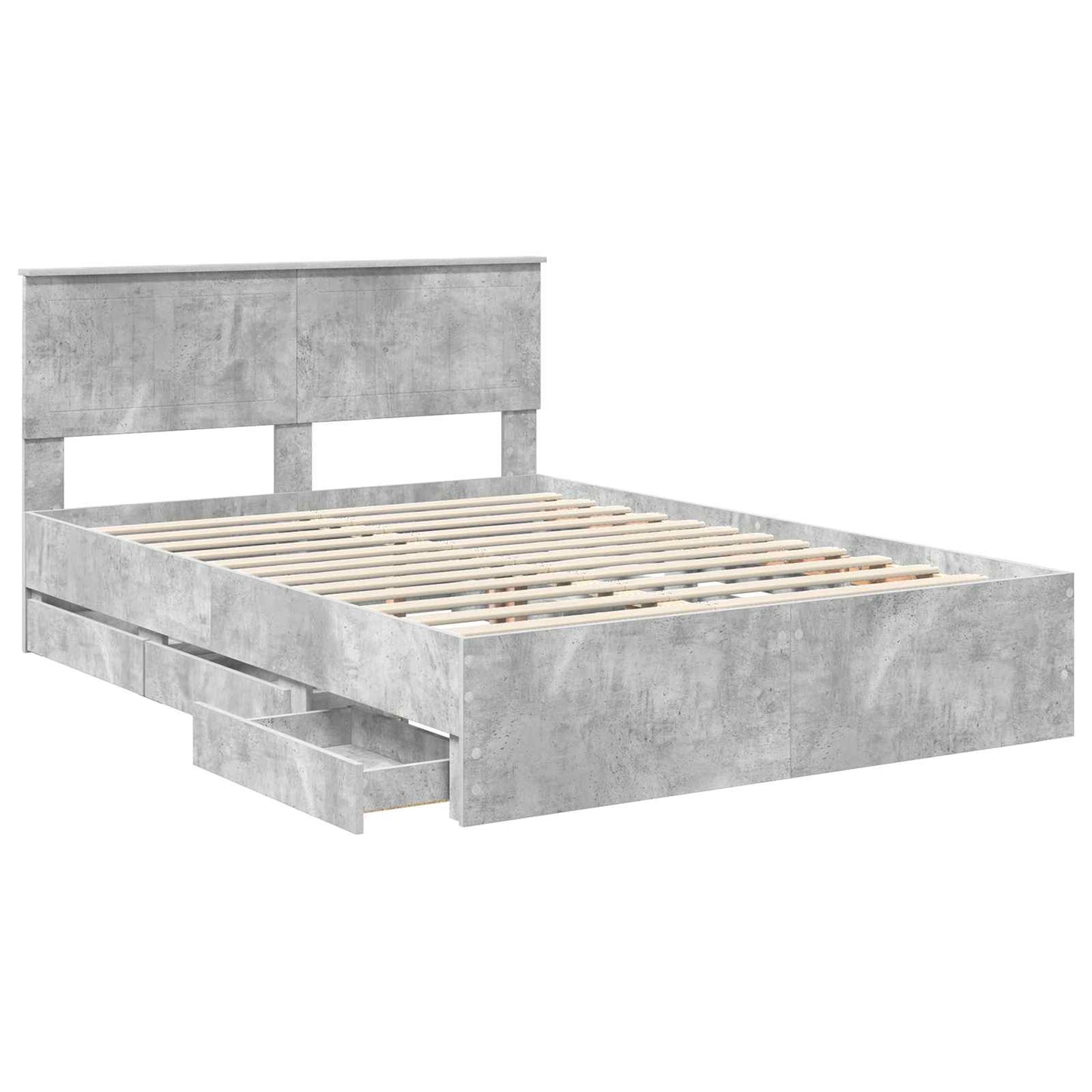 vidaXL Bettrahmen mit Kopfteil Beton Grau 140 x 190 cm Ingenieurs Holz