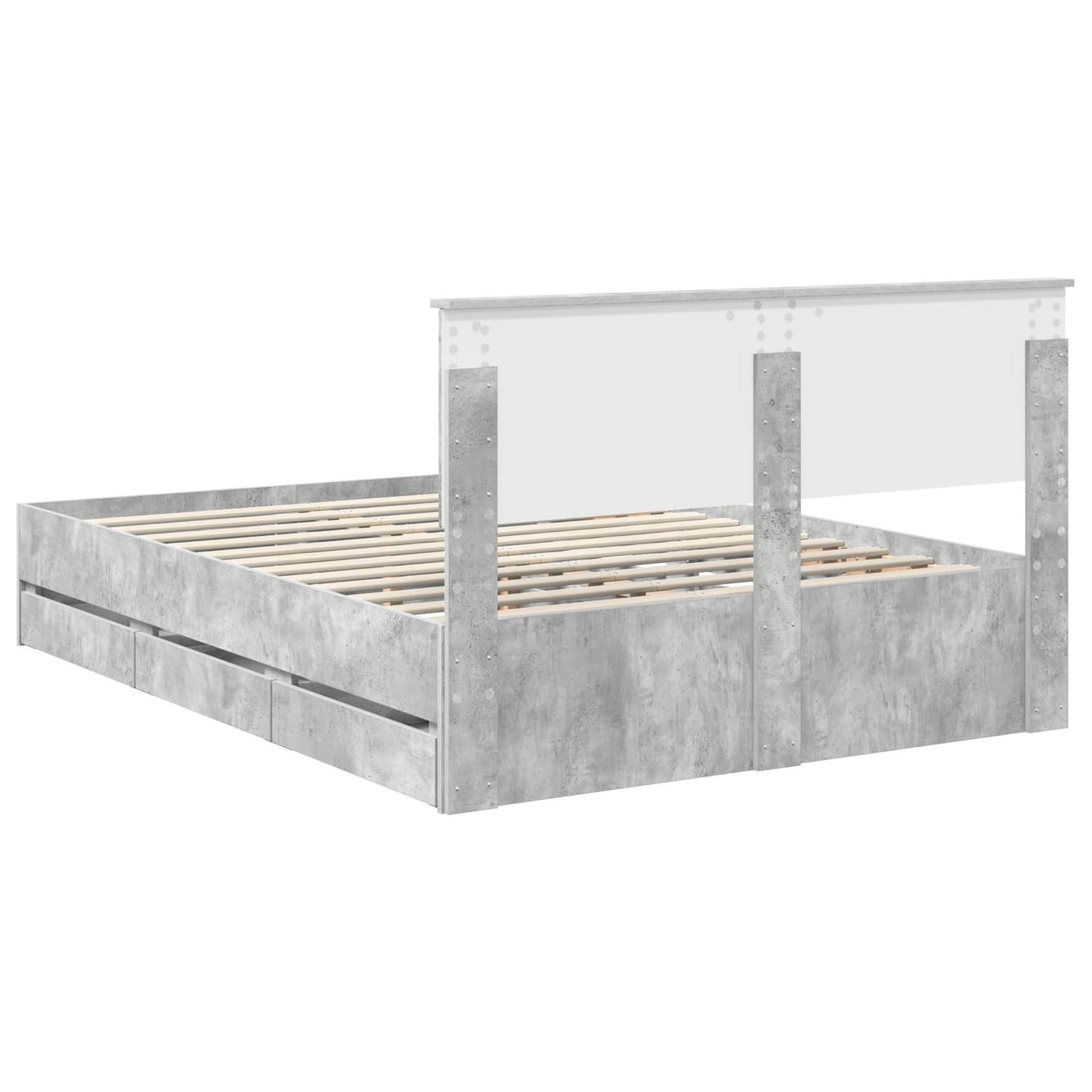vidaXL Bettrahmen mit Kopfteil Beton Grau 140 x 190 cm Ingenieurs Holz