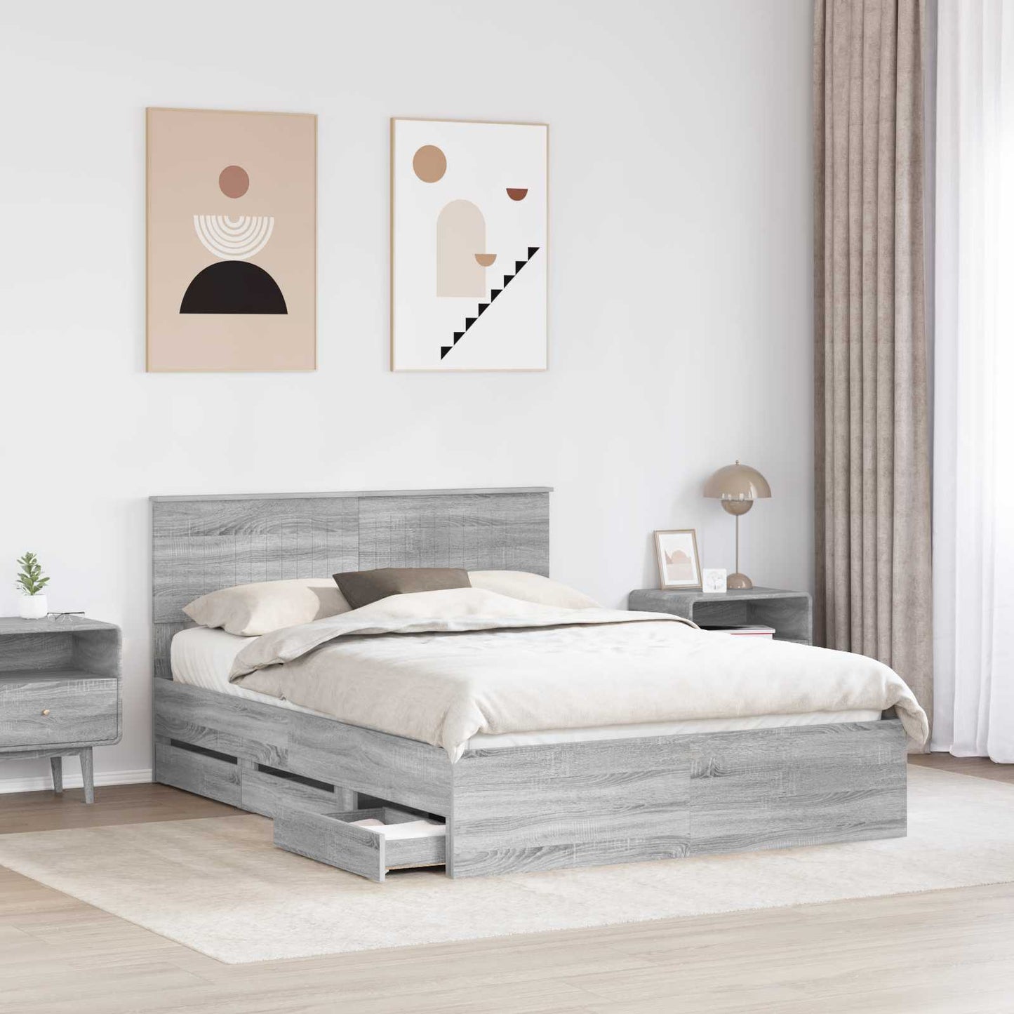 vidaXL Bettrahmen Graues Sonoma 140 x 190 cm Ingenieurs Holz