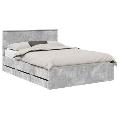 vidaXL Bettrahmen mit Kopfteil Beton Grau 135 x 190 cm Ingenieurs Holz